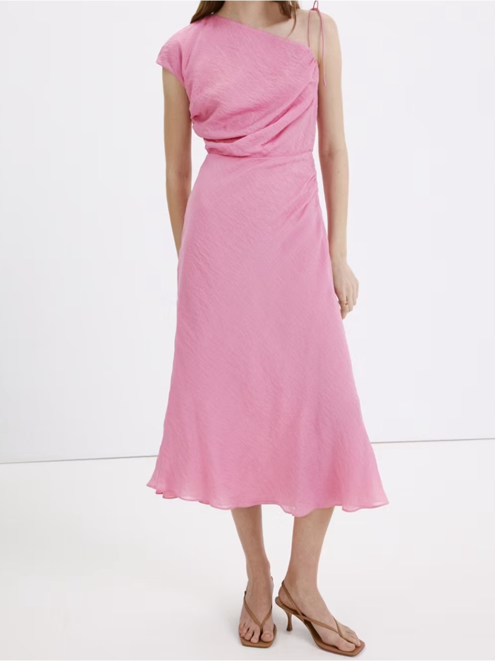 Mango One-Shoulder Rose-Pink Maxi Dress ASYMMETRIC DRESS WITH TIE DETAIL 1405